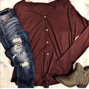 Maroon Front tie button down top